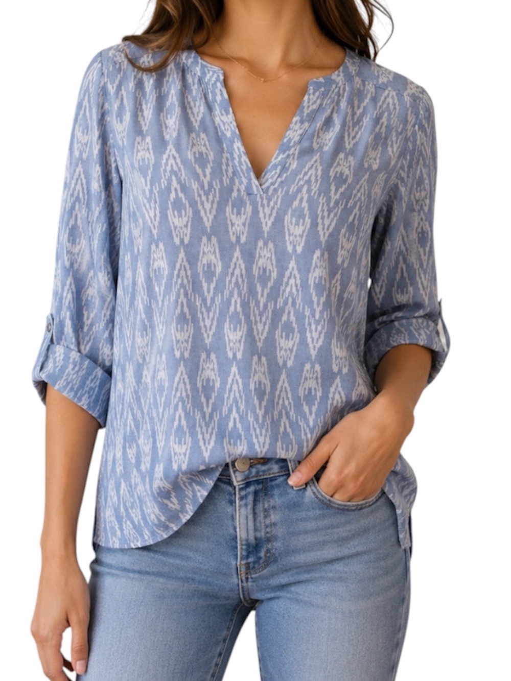 STACCATO Light Blue & White Popover Tunic Top